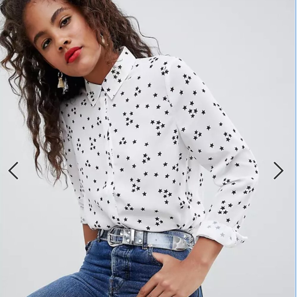 ASOS white & navy stars button up blouse